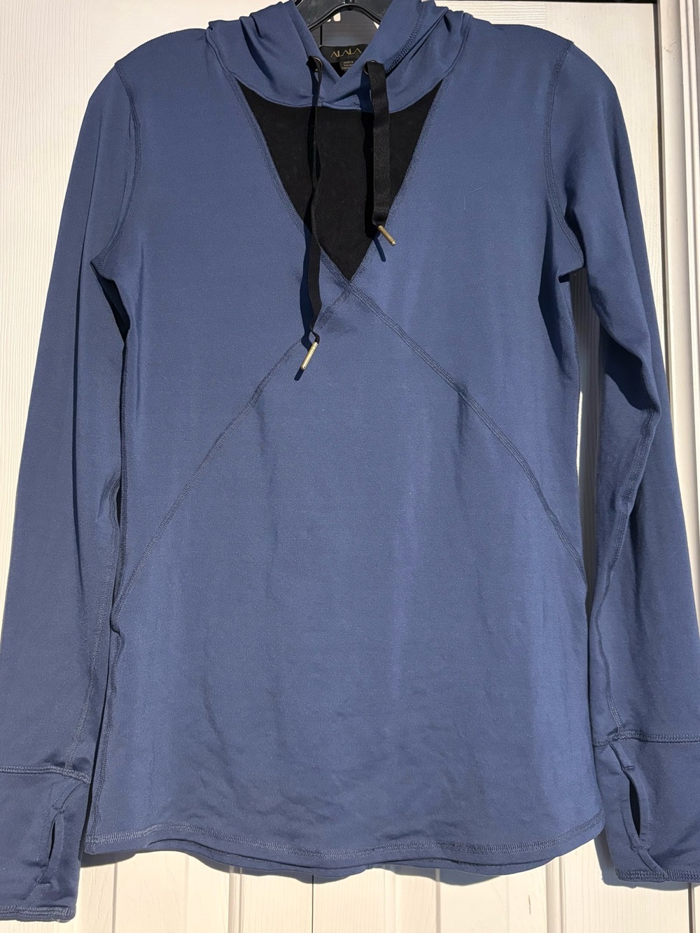 Alala Blue Long-Sleeve Hooded Tee with Black Contrast V